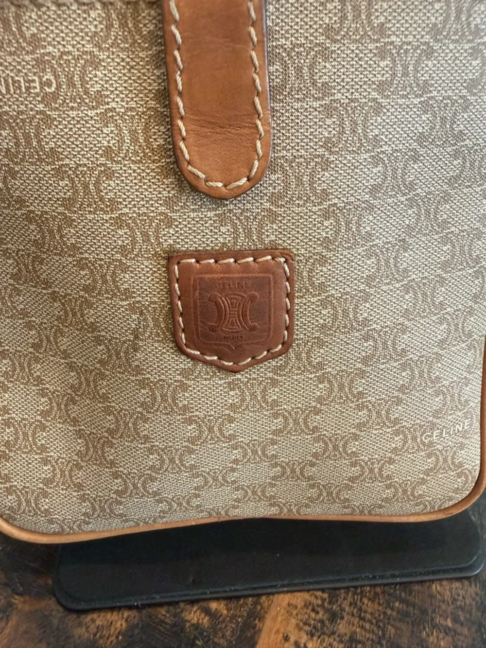 Celine Authentic Beige Crossbody Bag with Tan Leather Trim - Picture 2 of 15